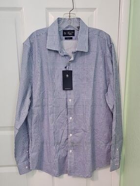 New Original Penguin Long Sleeve Button Up Shirt Slim Fit Large 34/35 (16-16.5)